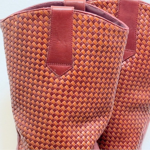 LL Bean Dingo Red/Brown Braided Leather Western Pull On Boots Size 8M - Picture 2 of 9